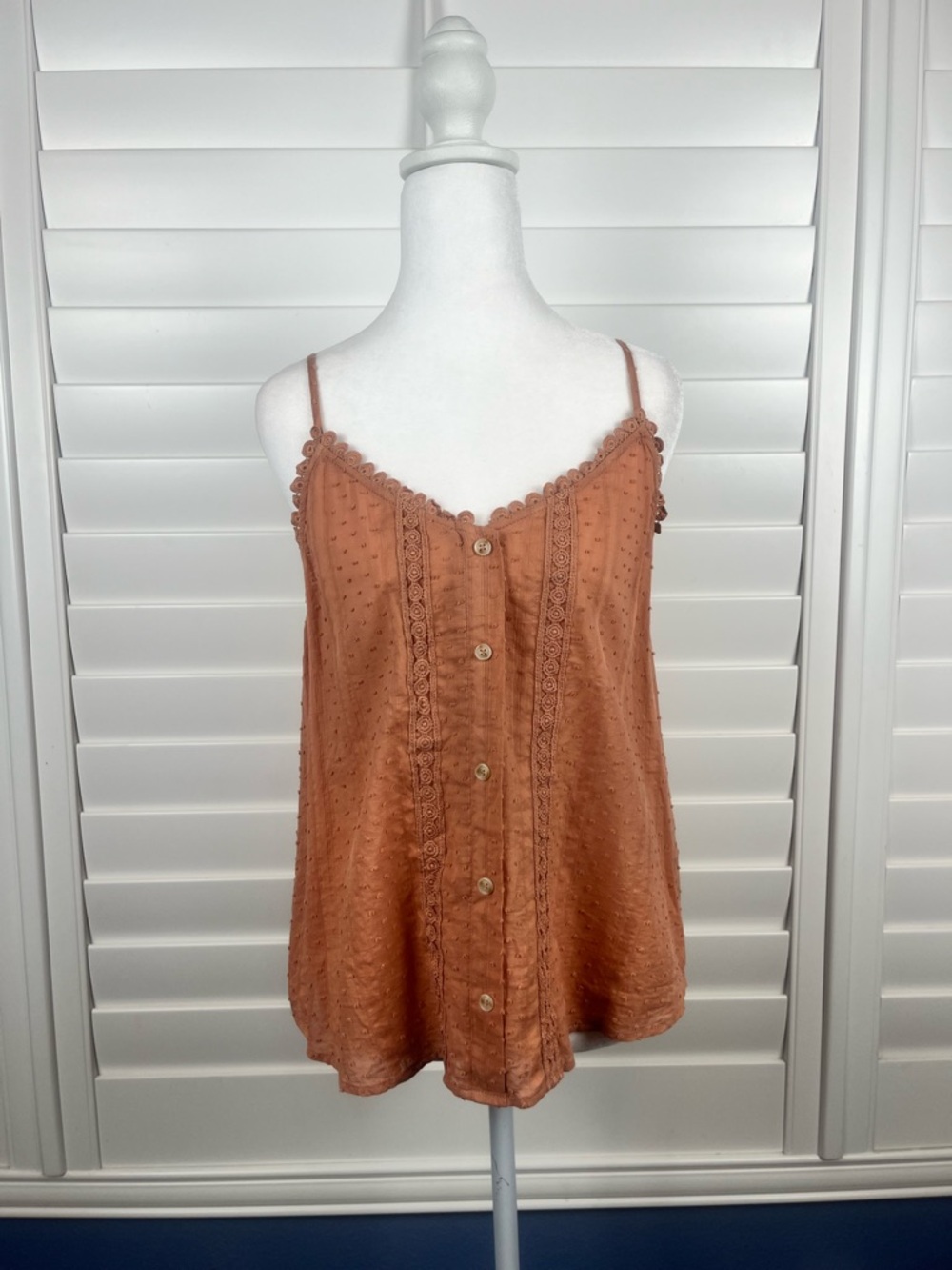 Blu Pepper Lace-Trim Button Front Cami in Rust Orange Size M cottagecore boho